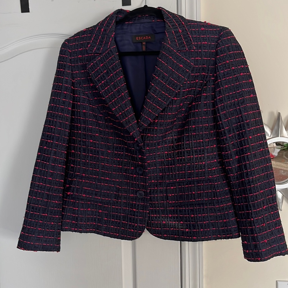 ESCADA LADIES BLUE PINK TWEED JACKET-42-EUC